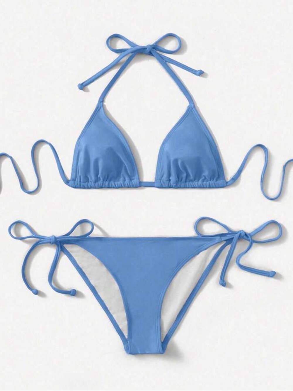 Blue Tie-String Triangle Bikini Set